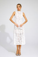 Xanvyre Embroidered Lace Sleeveless Maxi Dress In White