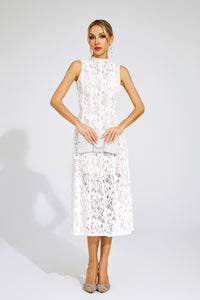 Xanvyre Embroidered Lace Sleeveless Maxi Dress In White