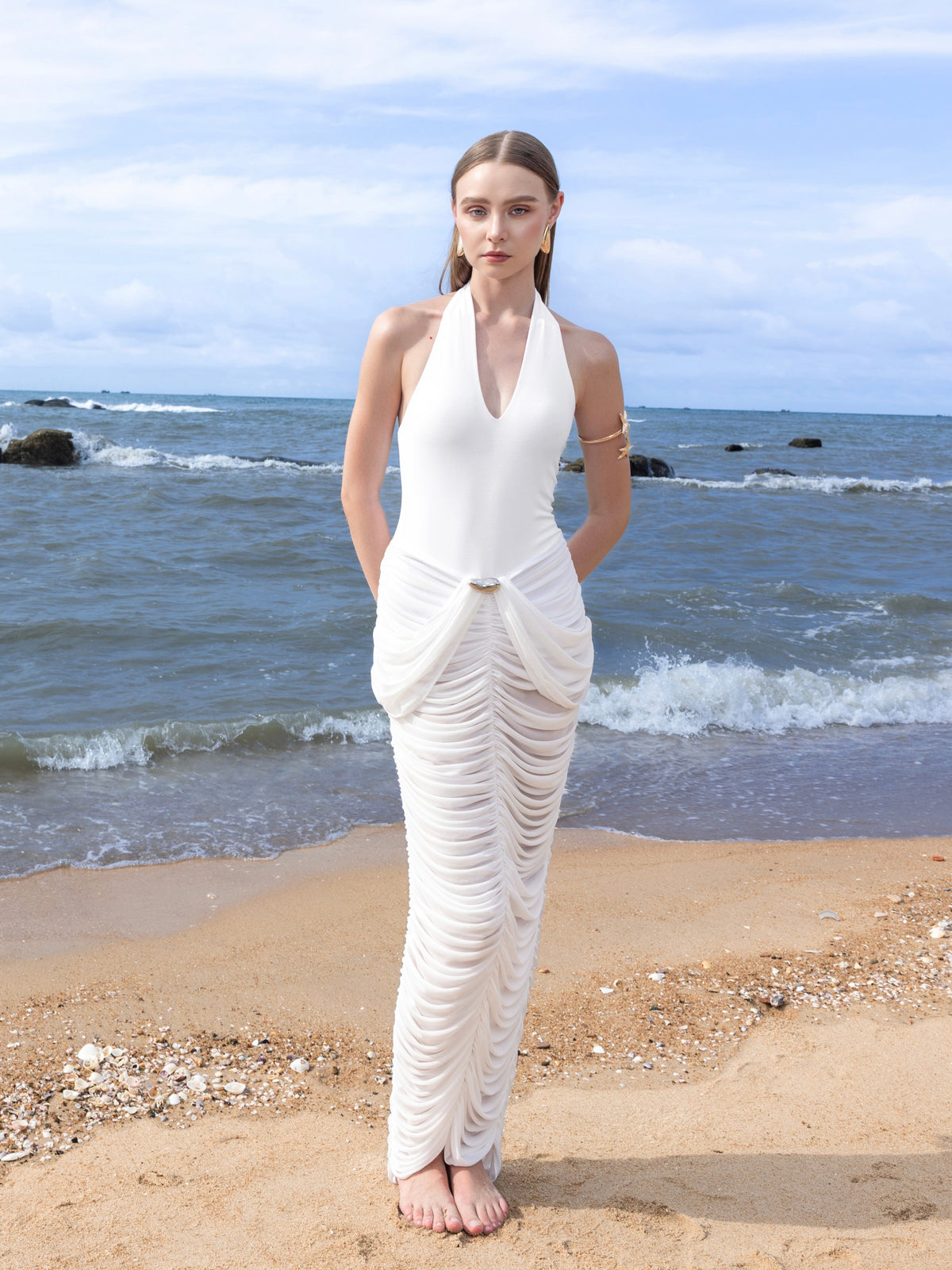 Brelza Deep V-neck Jersey Maxi Dress