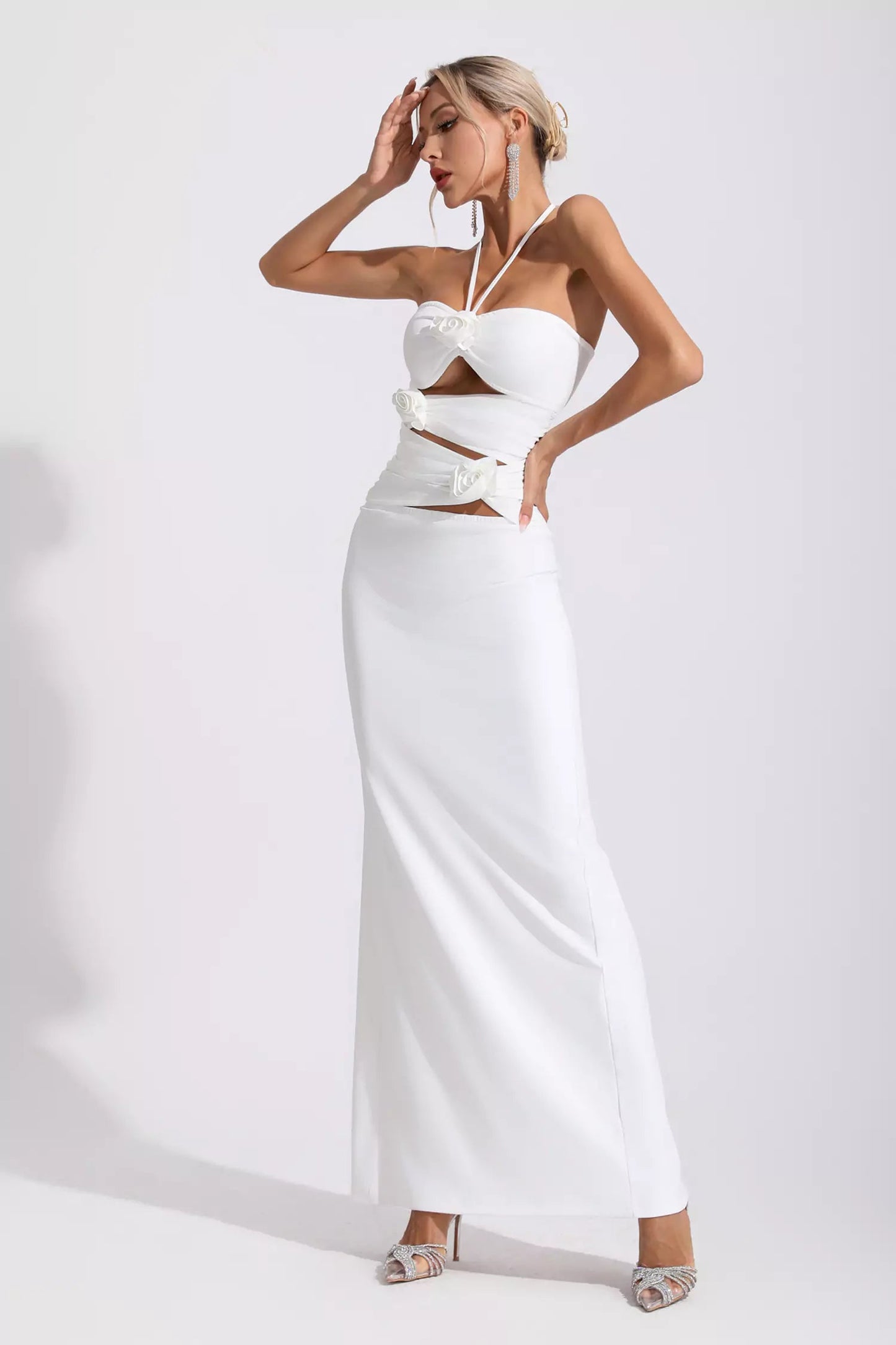 Mola Halterneck Cutout Maxi Dress In White