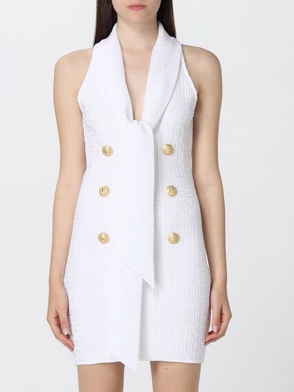 Frieda Shawl-Collar Mini Dress In White