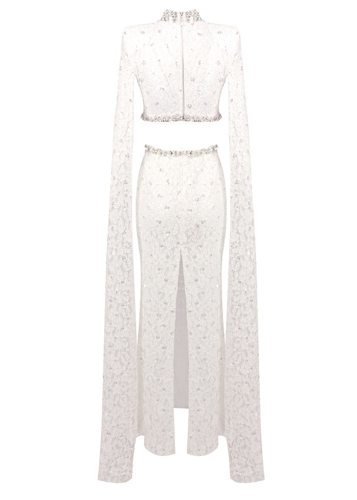 Olujimi Cape Sleeve Crystal Lace Maxi Dress