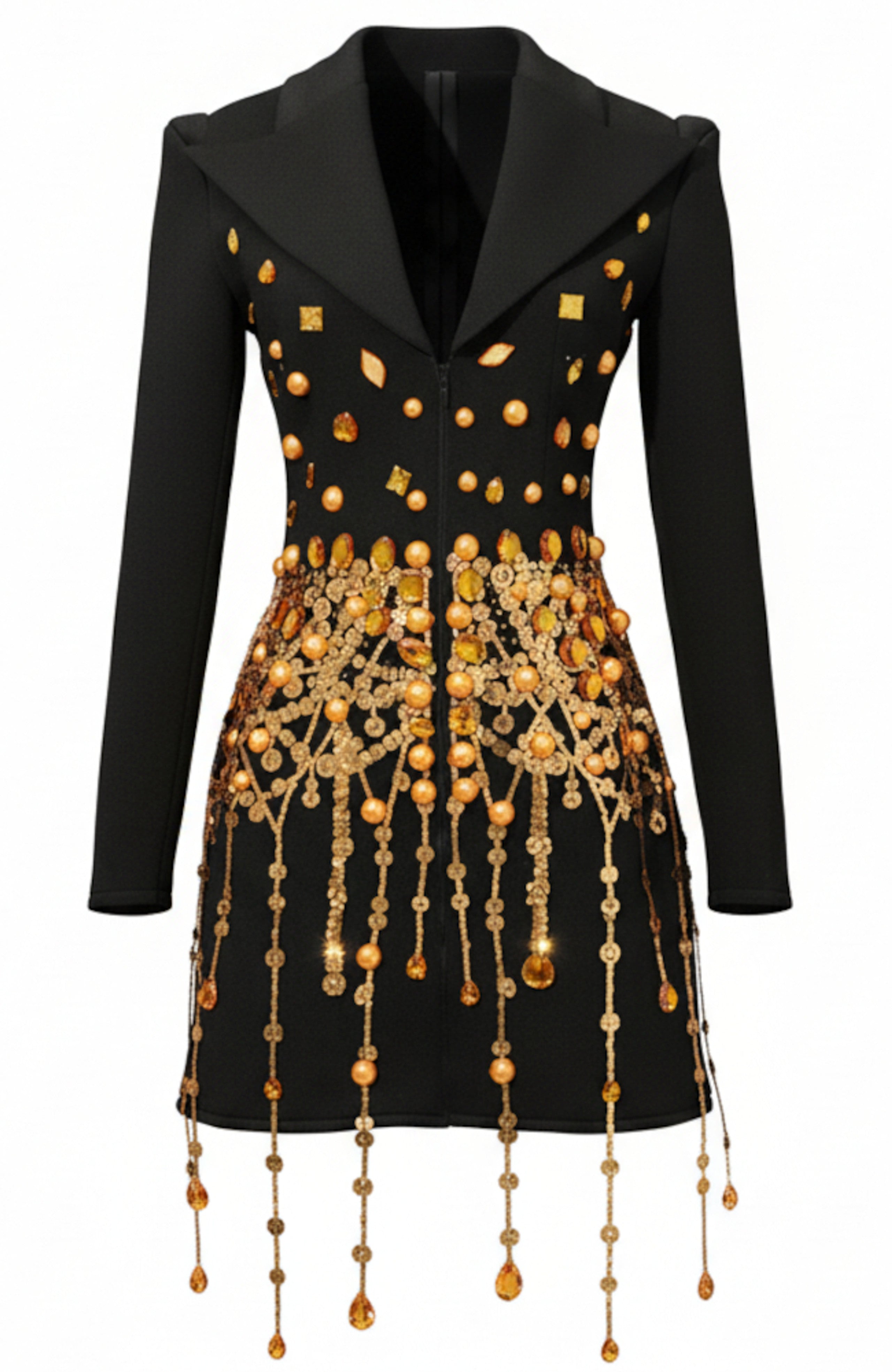 Gorgona Long Sleeve Embellished Blazer Dress In Black