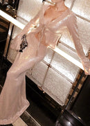 Damla Long Sleeve Sequin Two Piece Maxi Dress In Ivory