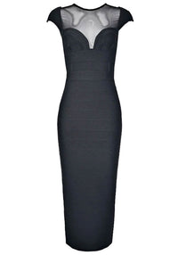 Avenire Cap Sleeve Mesh Insert Maxi Dress In Black