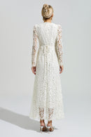 Nuvarek White Long Sleeve Lace Maxi Dress
