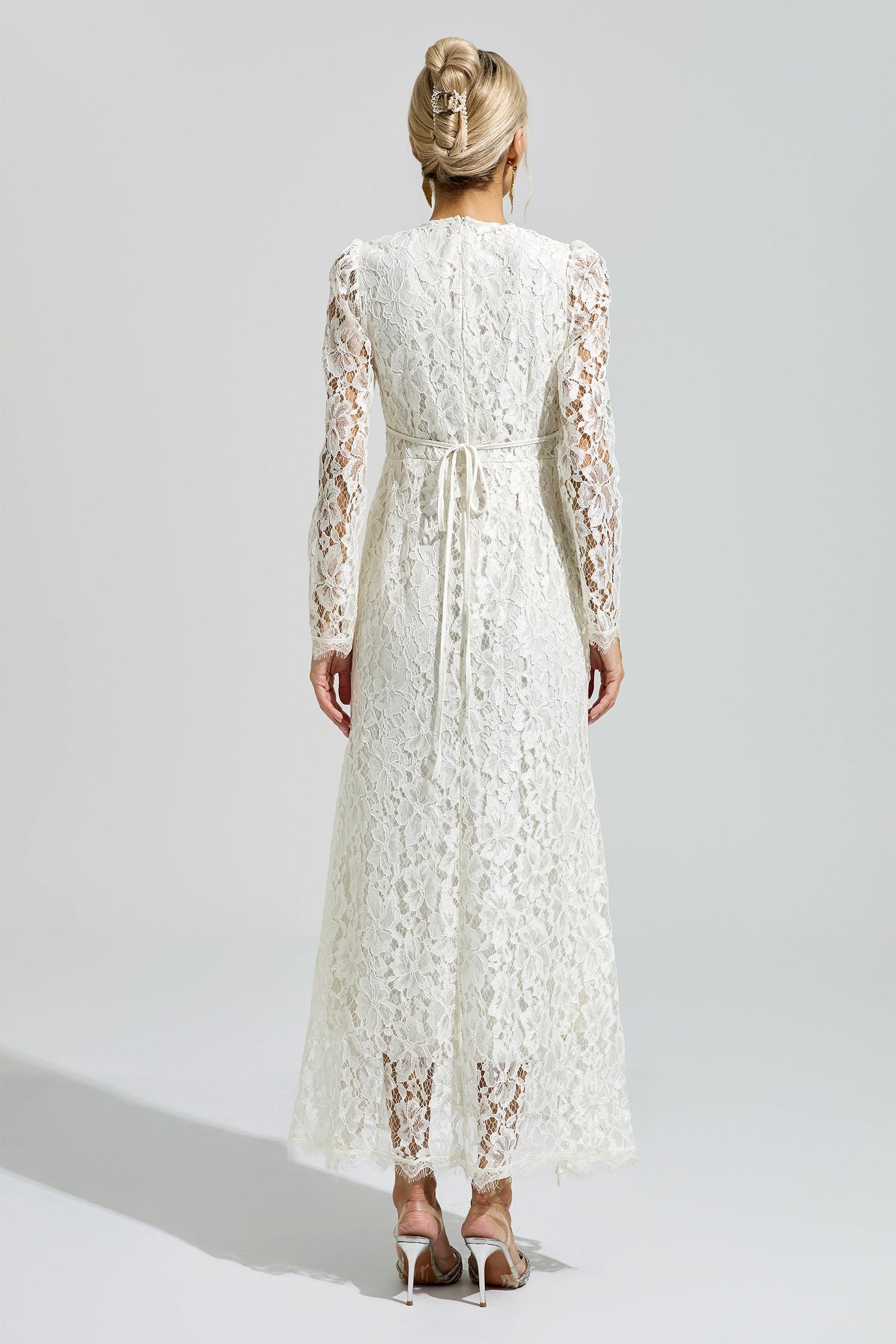 Nuvarek White Long Sleeve Lace Maxi Dress