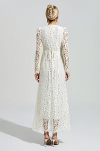 Nuvarek White Long Sleeve Lace Maxi Dress
