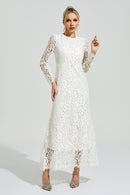 Nuvarek White Long Sleeve Lace Maxi Dress