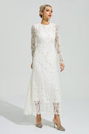 Nuvarek White Long Sleeve Lace Maxi Dress