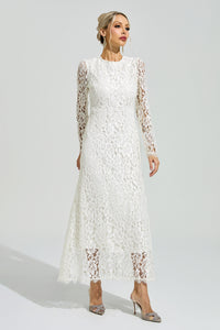 Nuvarek White Long Sleeve Lace Maxi Dress