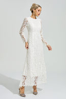 Nuvarek White Long Sleeve Lace Maxi Dress