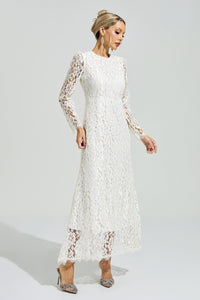 Nuvarek White Long Sleeve Lace Maxi Dress