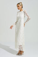 Nuvarek White Long Sleeve Lace Maxi Dress