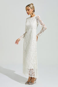 Nuvarek White Long Sleeve Lace Maxi Dress
