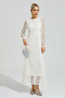 Nuvarek White Long Sleeve Lace Maxi Dress