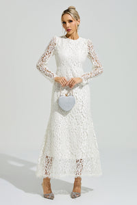 Nuvarek White Long Sleeve Lace Maxi Dress