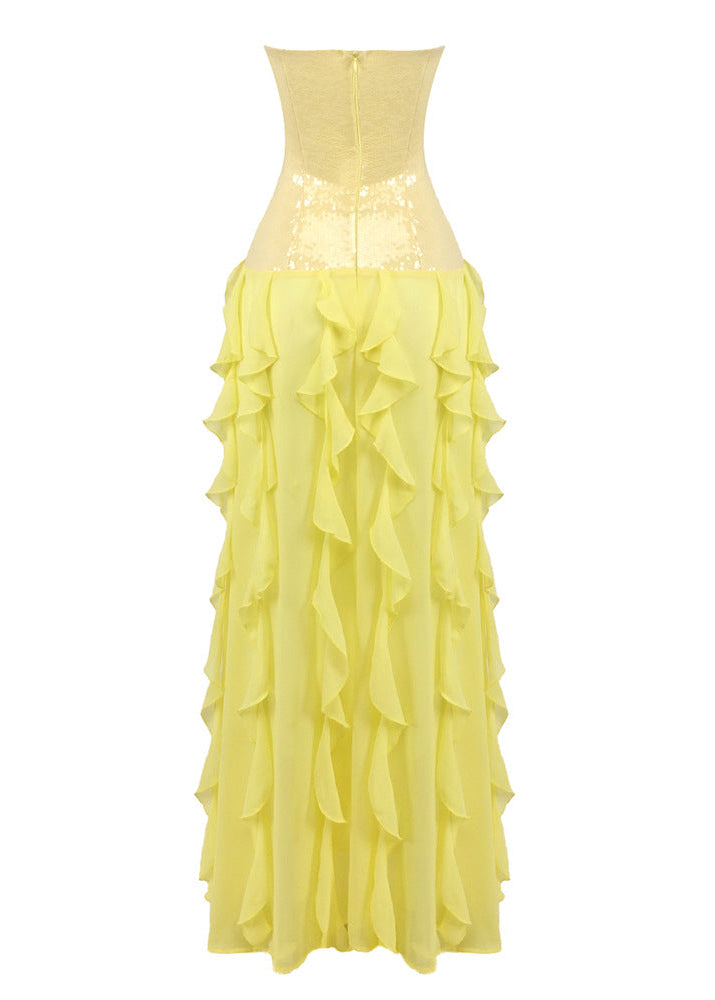 Alekos Strapless Sequin Ruffle Maxi Dress