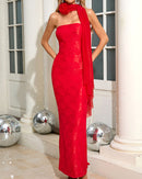 Avalira Strapless Floral Maxi Dress In Red