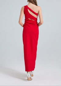 Nebraska One-Shoulder Cutout Side Slit Maxi Dress In Red