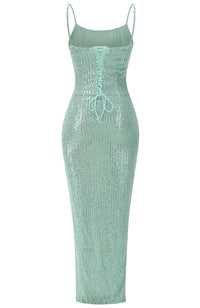 Raldris Sequin Draped Corset Maxi Dress In Green
