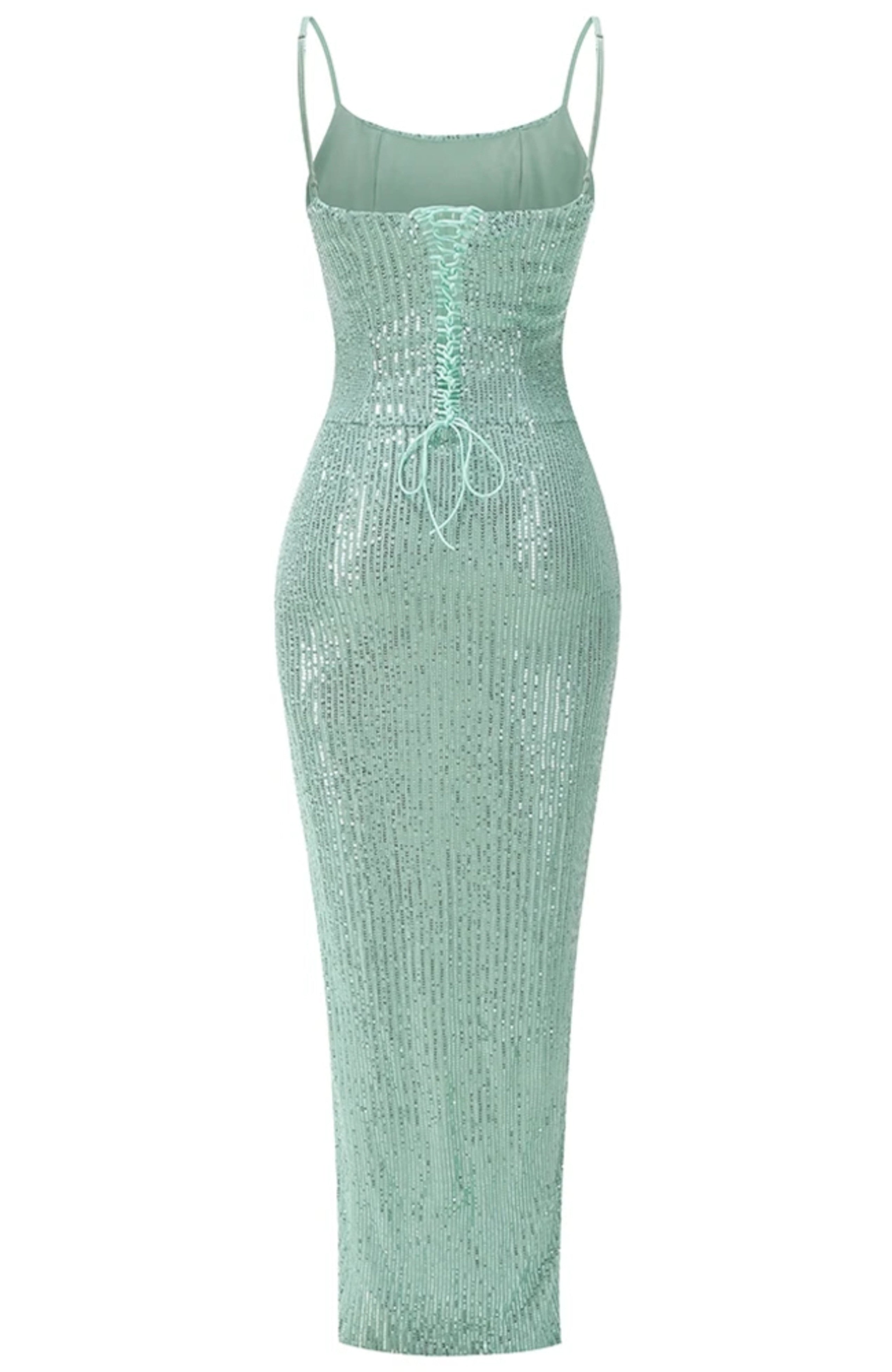 Raldris Sequin Draped Corset Maxi Dress In Green