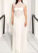 Sarayi Structured Mesh A Line Maxi Dress In White