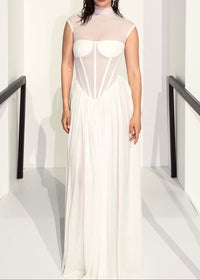 Sarayi Structured Mesh A Line Maxi Dress In White