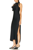 Brendy Ruched Bow Floral Maxi Dress In Black