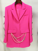 Syriel Long Sleeve Pearl Crystal Bow Blazer Mini Dress In Pink