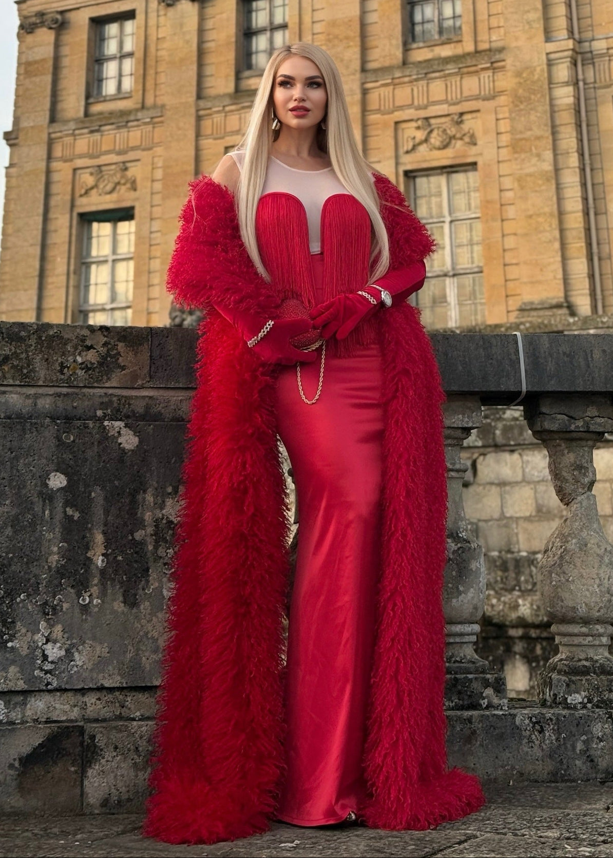 Styx Mesh Insert Tassel Maxi Dress In Red