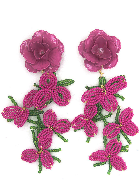 Oryxal Rose Red Flower Earrings