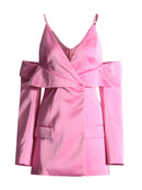 Atici Plunge Draped Satin Blazer In Pink