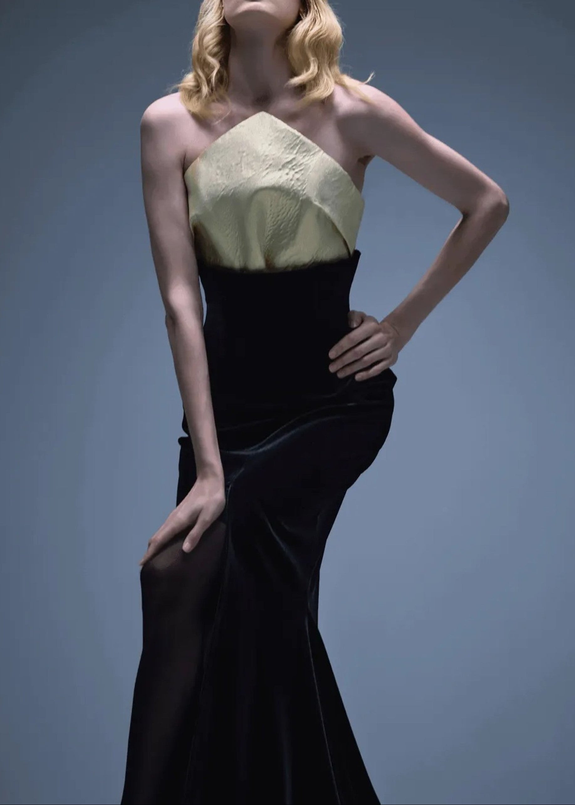 Baelis Strapless Mermaid Maxi Velvet Dress In Black