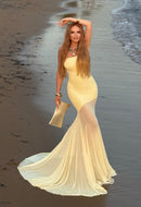 Raziela Strapless Mermaid Mesh Maxi Dress In Yellow