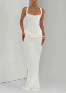 Feyza Corset Draped Maxi Dress In White