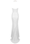 Aelorin Halter Pearl Detail Sequin Maxi Dress In White