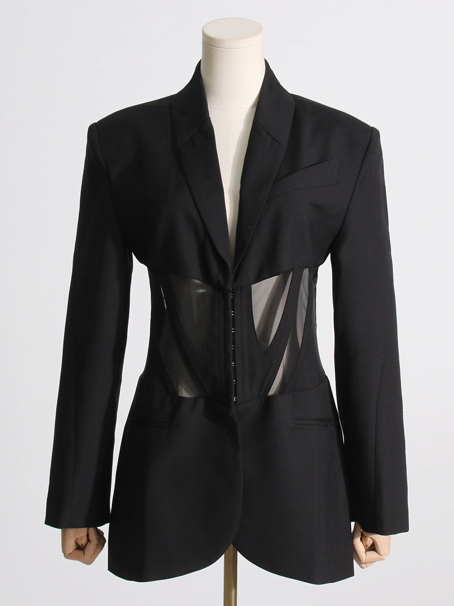 Flavio V-Neck Corset Jacket In Black