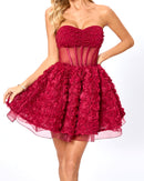 Osorio Strapless Floral Corset A Line Mini Dress In Red