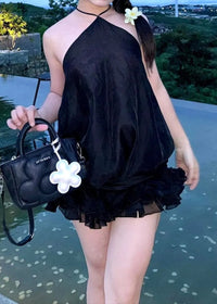 Aerthos Halter Ruffle Mini Dress In Black