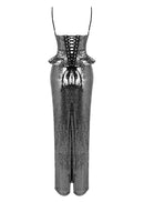 Branka Sequin Peplum Corset Maxi Dress In Silver