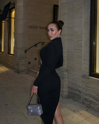 Zamir Crystal Buckle Cutout Asymmetrical Knit Dress