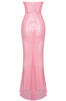 Ozyne Strapless Sparkly Maxi Dress In Pink