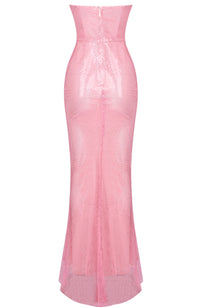 Ozyne Strapless Sparkly Maxi Dress In Pink