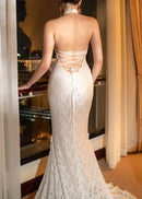 Ngendo Halter Lace Corset Maxi Dress In White