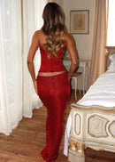 Aryxar Strapless Sparkly Floral Two Piece Maxi Dress In Red