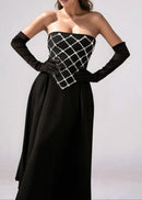 Brynthos Strapless Crystal Design A Line Maxi Dress In Black