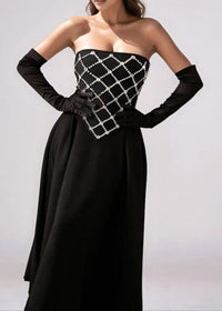 Brynthos Strapless Crystal Design A Line Maxi Dress In Black