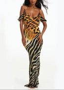 Hryonix Cowl Neck Leopard Maxi Dress