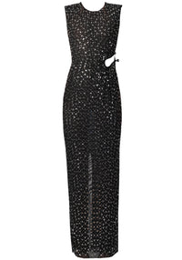 Haxara Crystal Cutout Maxi Dress In Black